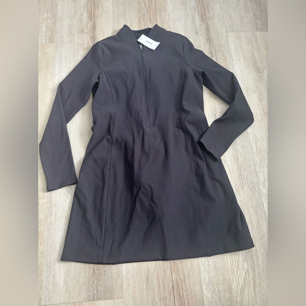 Spanx rib half zip dress Elegant Black Long-Sleeve Dress